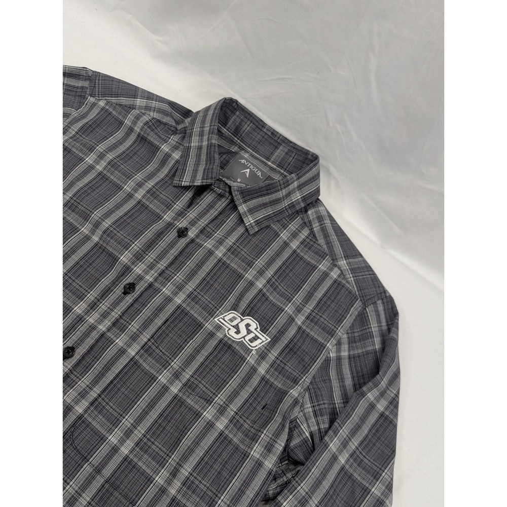 Oklahoma State Cowboys Shirt Adult Medium Gray Check Long Sleeve Antigua Mens